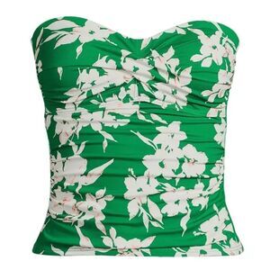 Land's End bandeau tankini top fresh grass painted flower straps green pink Var
